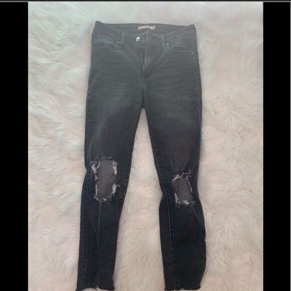Levi’s High Rise Skinny Distressed Off-Black Jeans - Picture 3 of 7